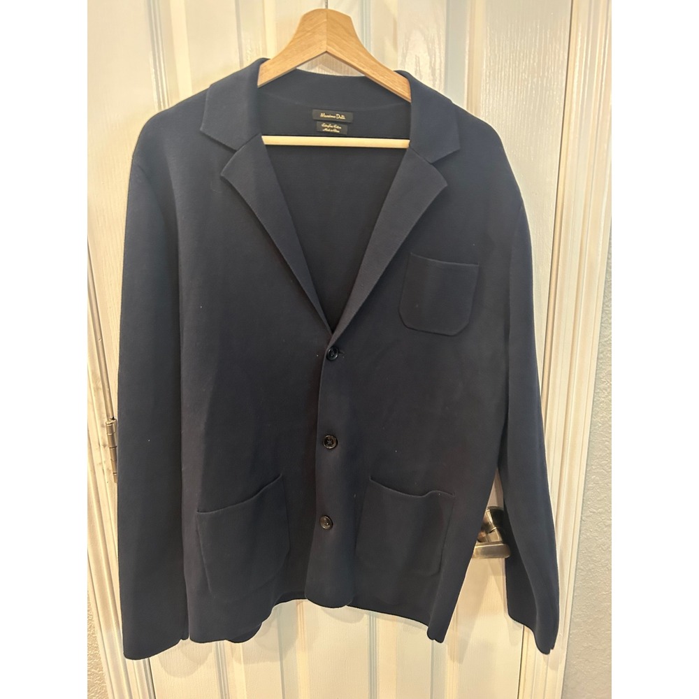 Massimo Dutti Knit Blazer Navy Blue Extrafine Cotton Cardigan Jacket Mens